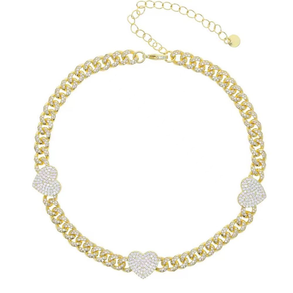 Collier Chaîne Cubaine Coeurs