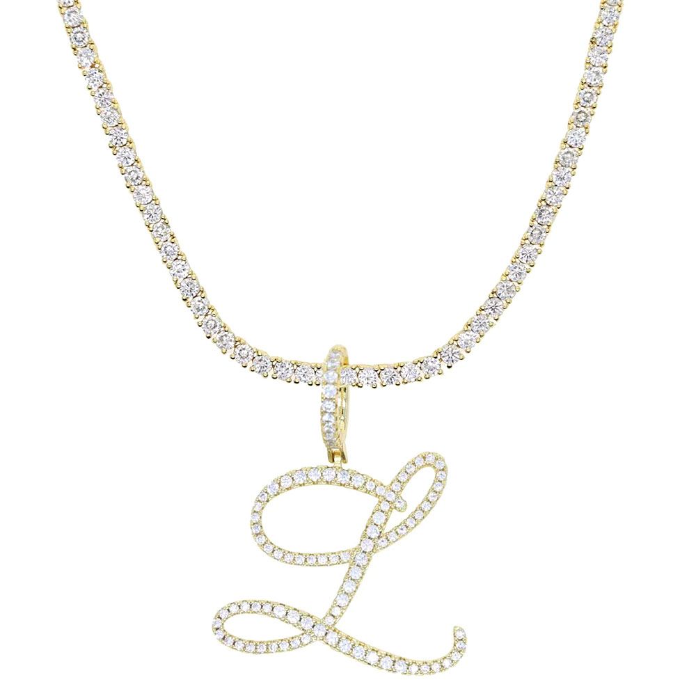 Collier Chaîne Tennis Initiale Cursive 18 pouces