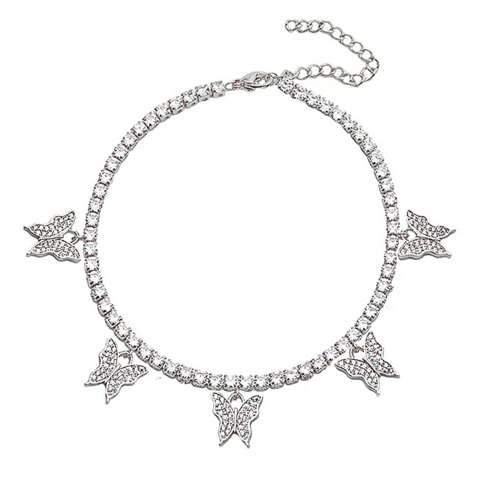 Papillon Chaîne Cubaine Zircon Bracelet Cheville