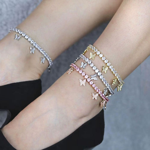 Papillon Chaîne Cubaine Zircon Bracelet Cheville