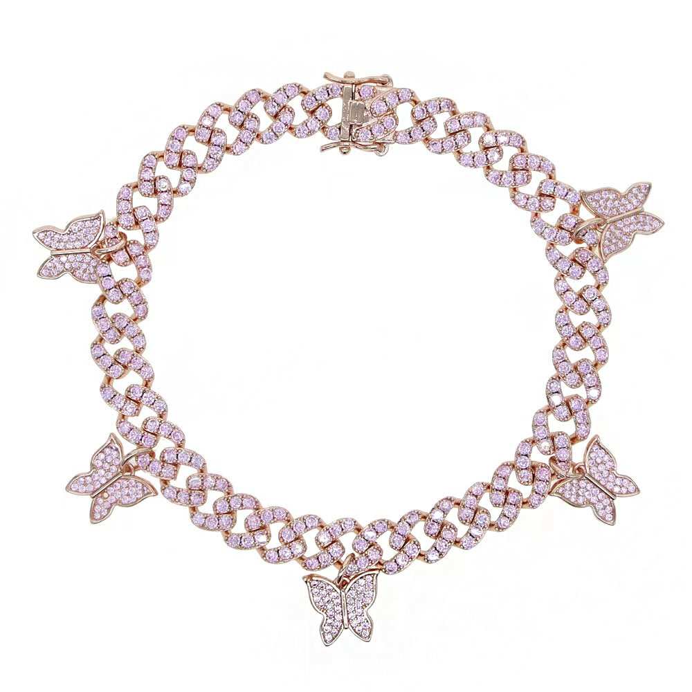 Papillon Chaîne Cubaine Zircon Bracelet Cheville