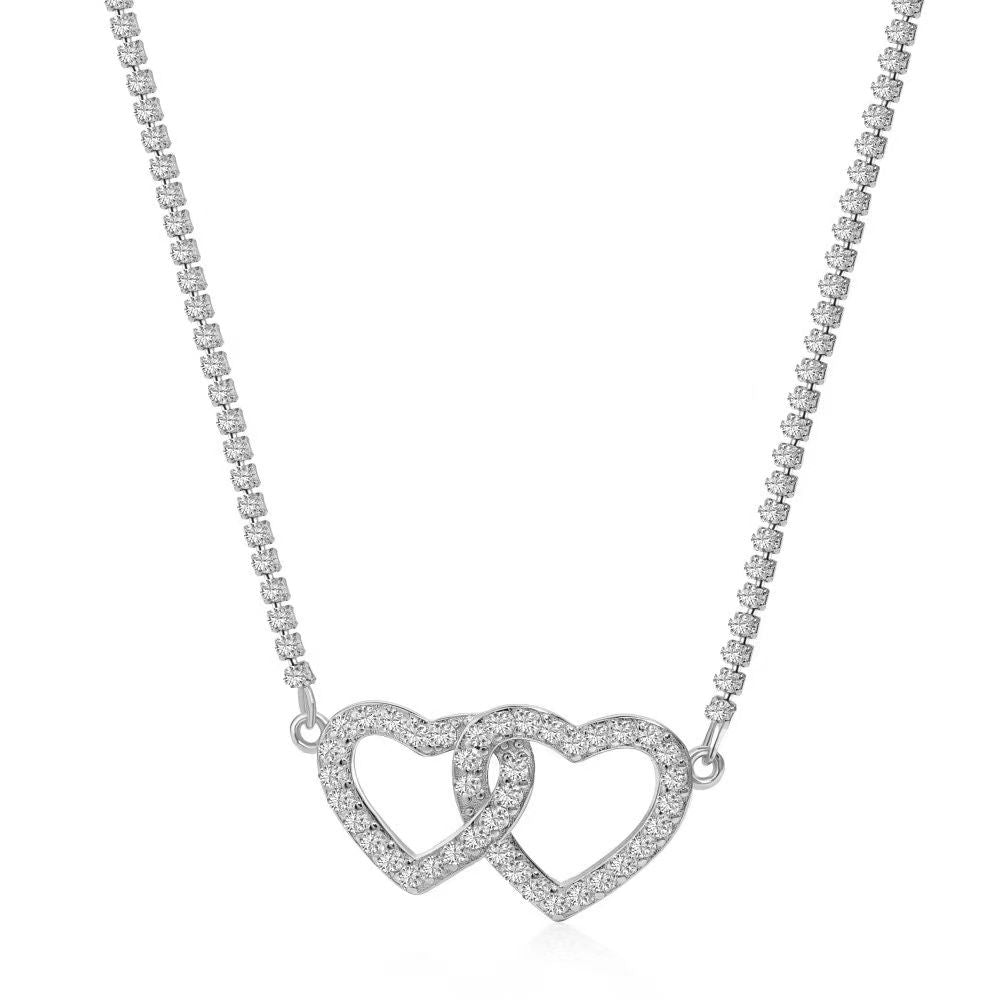 Double Hearts Tennis Sterling Silver Necklace