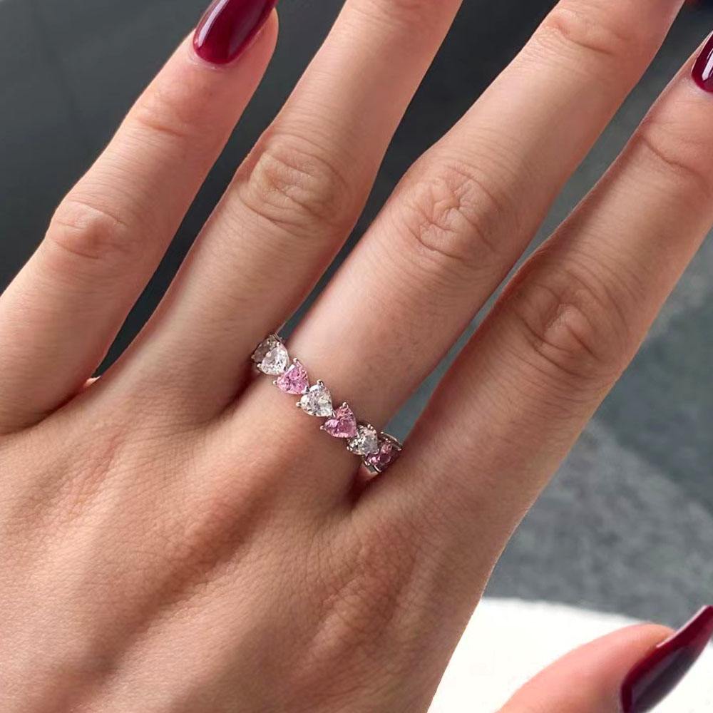 Two Tone Heart Sterling Silver Ring Band