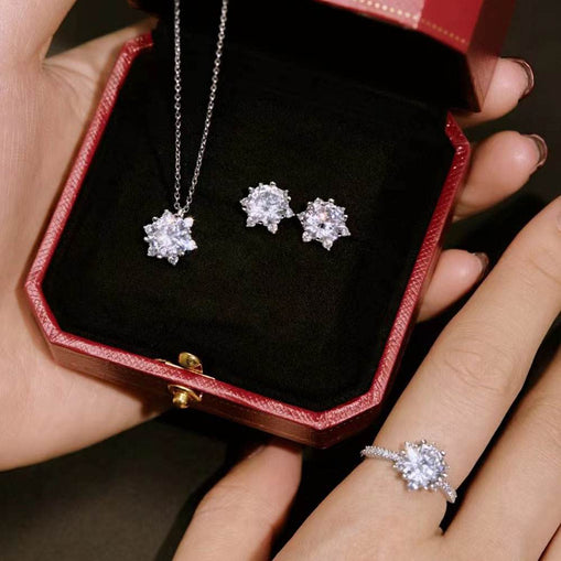 Bloom Flower Sterling Silver Jewelry Set+Gift Box