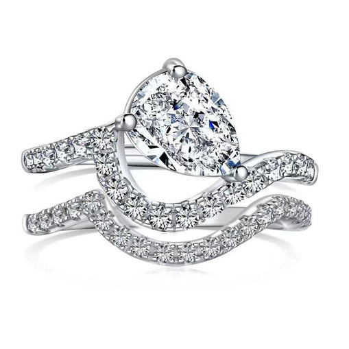 Sugar Baby Pear Sterling Silver Ring Set+Set Ring Box