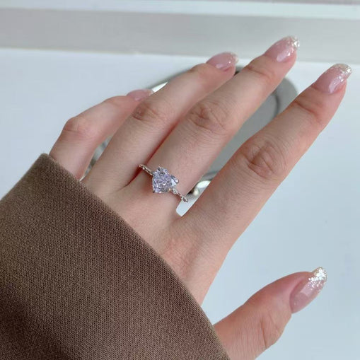 Bague en argent sterling coeur d'amour précieux