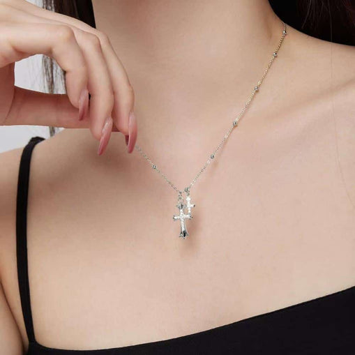 Double Cross Sterling Silver Necklace