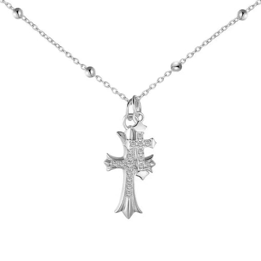Double Cross Sterling Silver Necklace