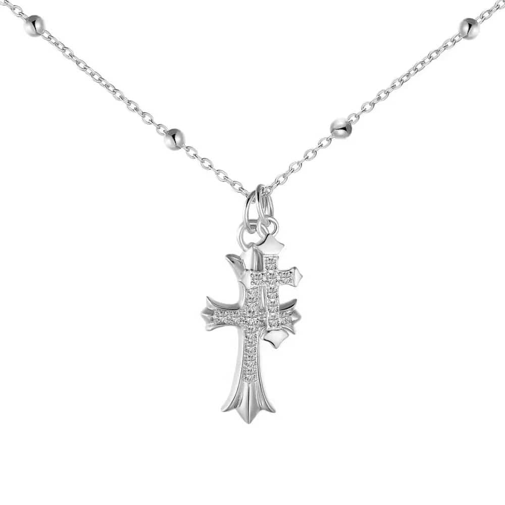 Double Cross Sterling Silver Necklace