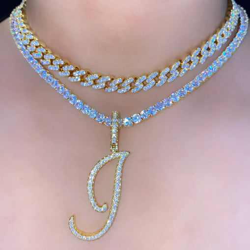 Collier Chaîne Tennis Initiale Cursive 18 pouces