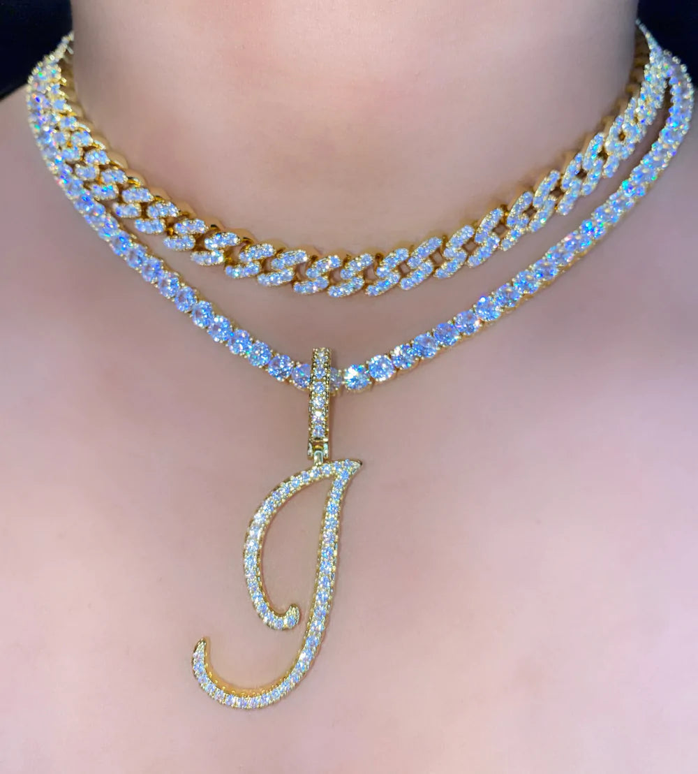Collier Chaîne Tennis Initiale Cursive 18 pouces