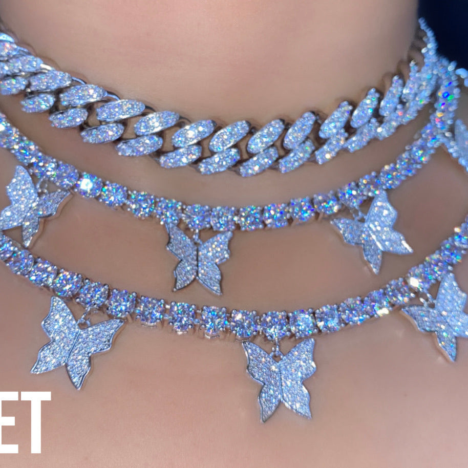 Tour de cou papillon plaqué or 18 carats 5 mm tour de cou chaîne cubaine Lot de 3